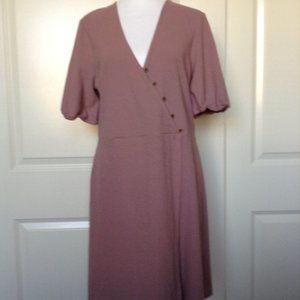 NEW Madewell Puff Sleeve Faux Button Wrap Knee Length Dress Size Large NWT